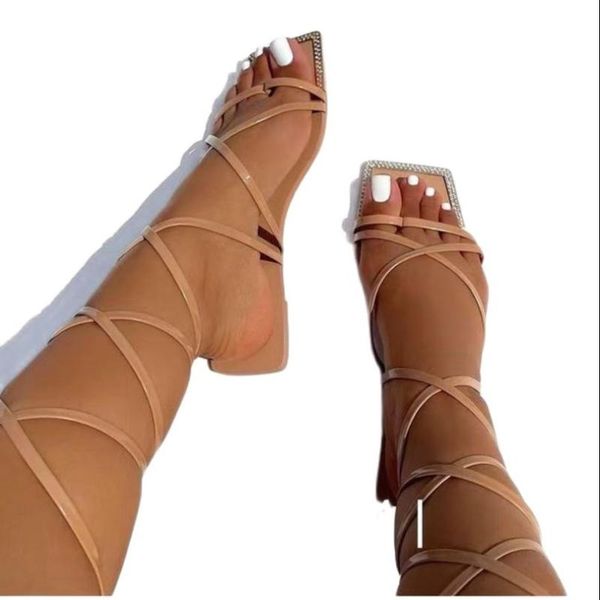 

sandals 2021 summer rhinestone fashion leggings wrap women's flat, Black