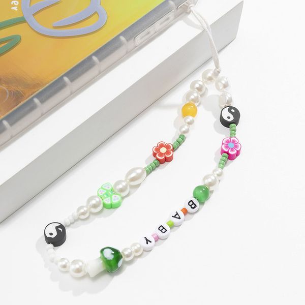 

creative colorful multiple mushroom tai chi tassel mobile phone charms ethnic color daisy imitation pearl butterfly phone-chain acrylic acce, Bronze;silver