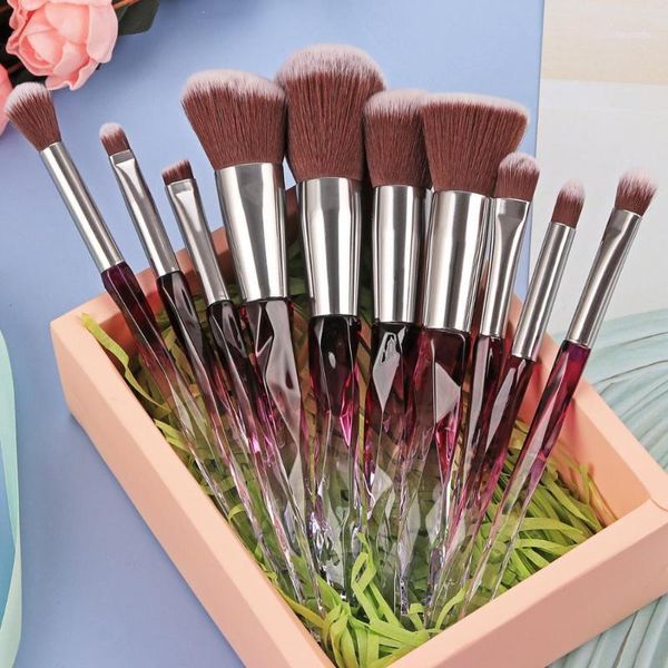

10pcs/set makeup brush sets crystal handle beauty tools nylon hair face foundation powder blush eyeshadow make up brushes1
