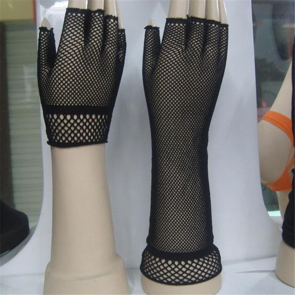 

children's mittens dance accessories stage performance half finger elbow length fish net gloves night club sexy, White