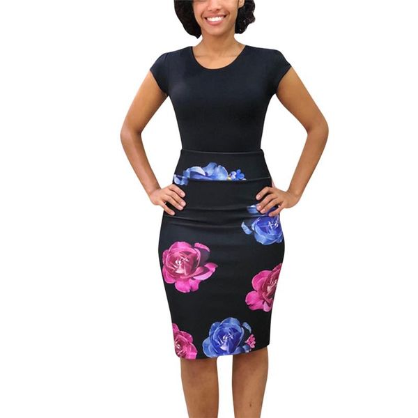 

women summer skirts high waist woman floral print clothes party midi casual ruched, Black