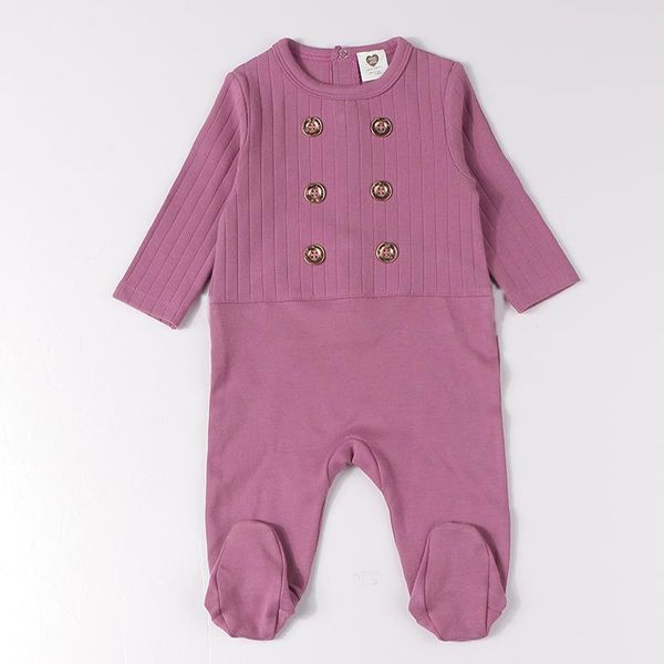 

rompers baby cotton ribbed kids clothes long sleeves overalls gold buttons children boys girls footies, Blue
