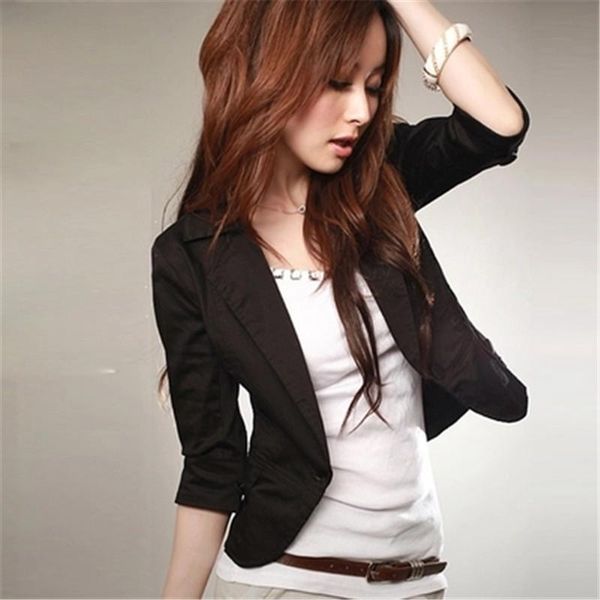 

women's suits & blazers spring women slim blazer coat 2021 casual jacket three quarter sleeve one button suit ladies work wear mz699, White;black
