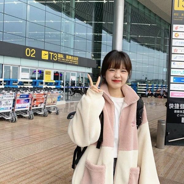 

autumn and winter korean college style color matching thick lamb wool cashmere thickened collar sweater coat women's jackets, Black;brown