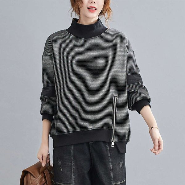 

women's jackets coats autumn and winter loose size long sleeve splicing high collar stripe casual plush sweater for women 5je3, Black;brown