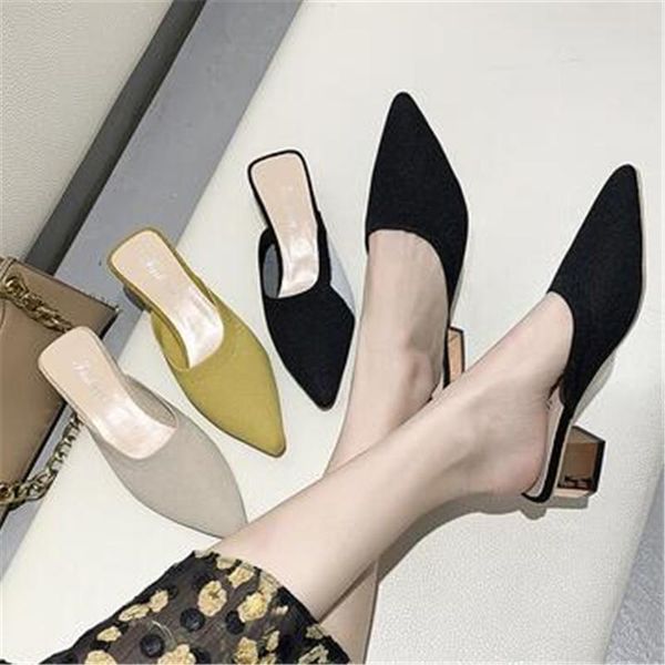 

slippers summer office shoes women high heels pump 5cm slip on sandals comfortable ladies green black white heel sandalias