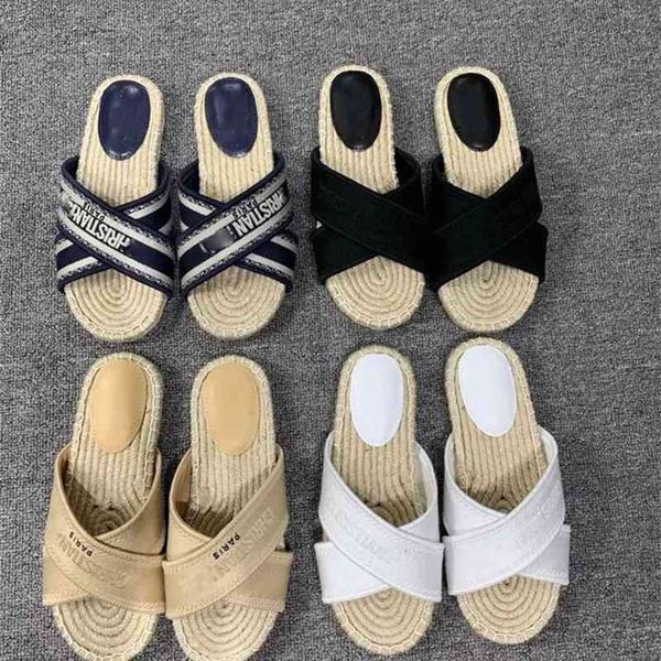 

fisherman shoes d slippers wear 2021 cross hemp rope grass weave one foot pedal lazy embroidery sandals women, Black