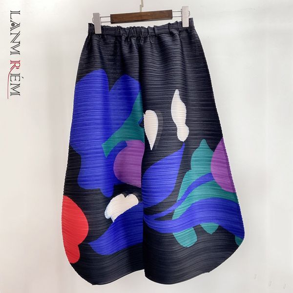 

mid elastic waist color matching pleated wide leg pants loose fit women fashion tide spring autumn 2f0031 210507, Black;white