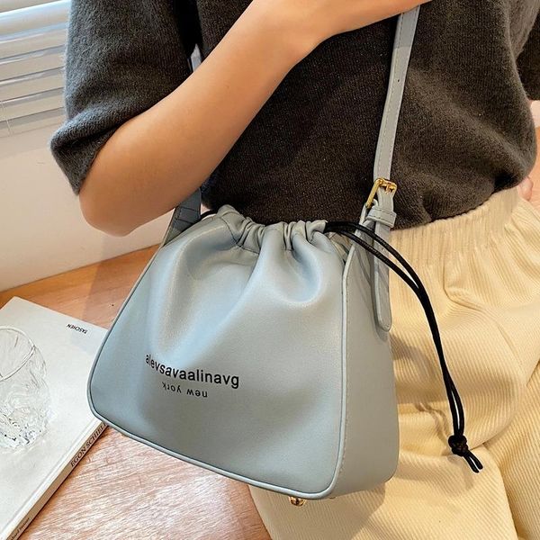 

cross body fashion drawstring shoulder bag2021ladies casual messenger bag korean version bucket letter printing female