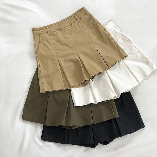 

skirts summer korean women casual high waist skirt mini a-line denim pleated vintage female solid short, Black