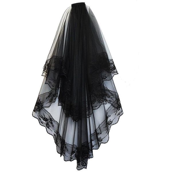 

bridal veils white wedding with comb lace edge two layers tulle short accessories black halloween party hair