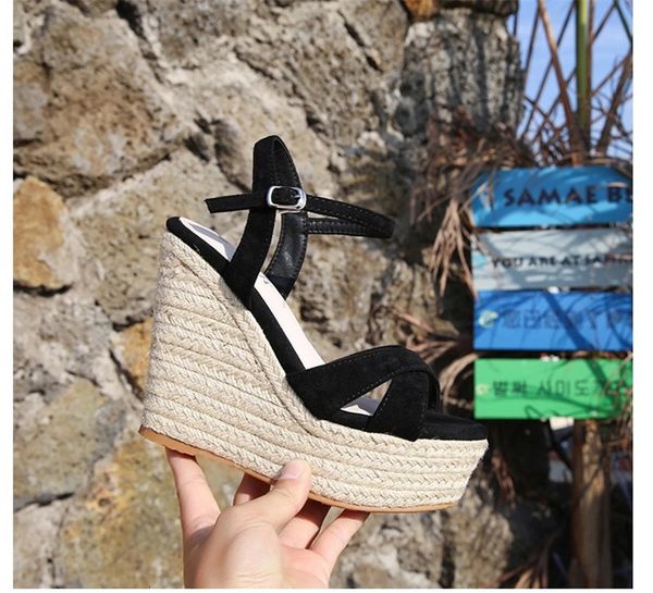 

designers gladiator sandal heels woman platform genuine leather fisherman casual non slip wearable fashion high heel women sandals, Black