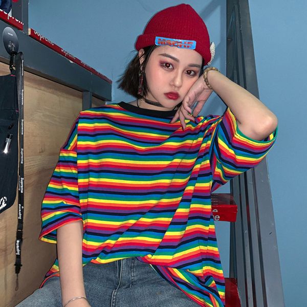 

harajuku style raiow stripe shirt women summer korean ulzzang vintage t-shirt kpop tumblr short sleeve clothes, White