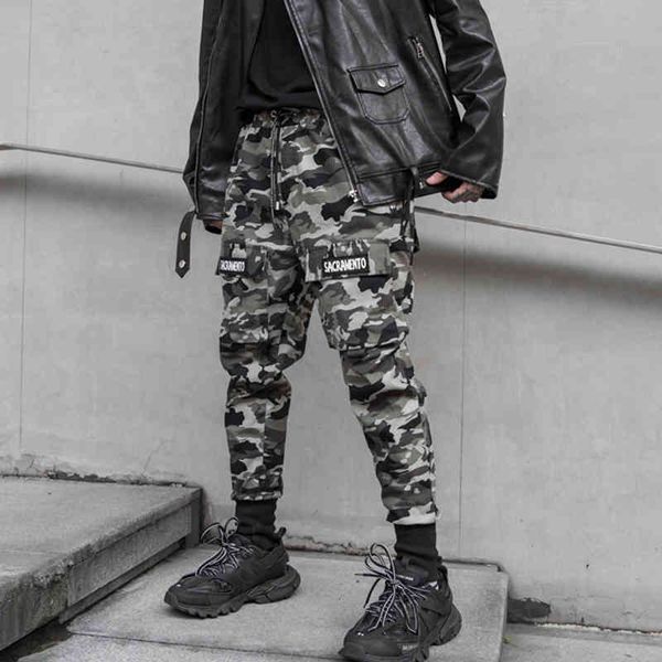 

pants autumn camuflage cargo streetwear sweatpants hip hop men running, Black