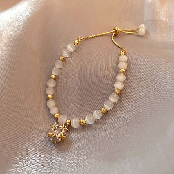 

xianlan568 opals bracelet girls ins niche minimalist design advanced sense of zircon light excessive string girlfriends hand act t, Silver