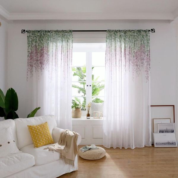 

curtain & drapes nordic tulle sheer light ployester chiffon wisteria flower printed fabric balcony window for home living room decoration