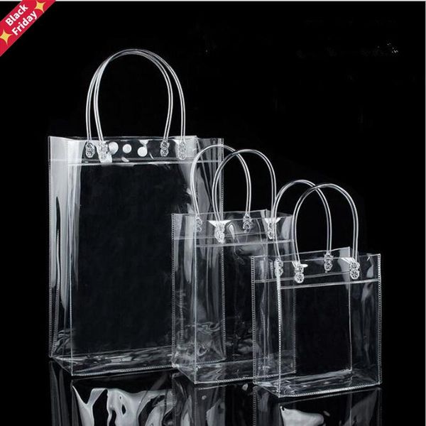 

10pcs pvc plastic gift bags with handles wine packaging clear handbag party favors bag fashion pp button wrap