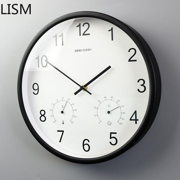 

wall clocks nordic ultra-quiet temperature humidity quartz watch living room modern creative clock home decor kitchen brief