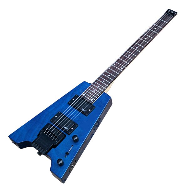 

factory outlet-blue headless electric guitar with floyd rose,rosewood fretboard