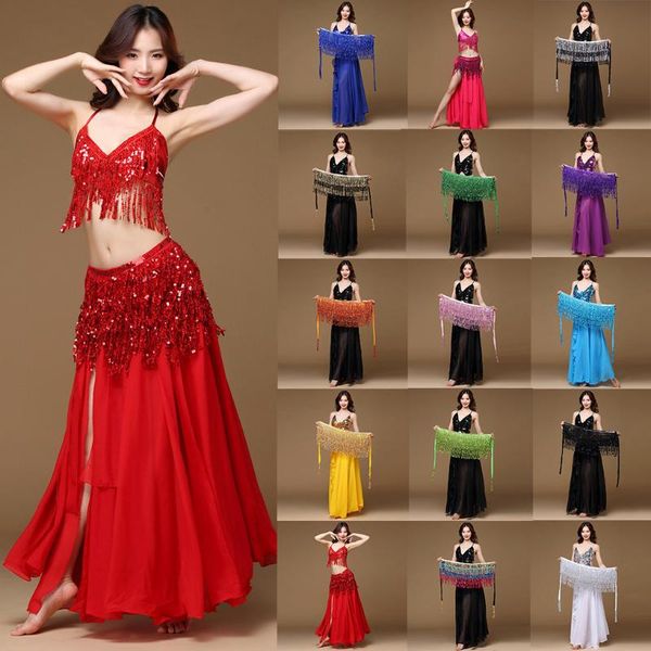 

skirts 15 colors belly dancing women's clothing belt accessories belts 4 straps rows of dance hip scarf sequin rectangle, Black