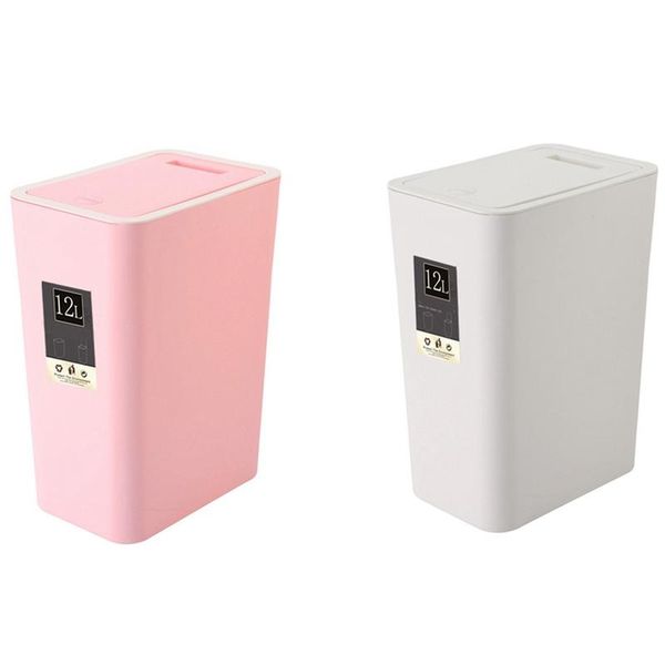 

waste bins 2 pcs 12l bathroom trash can toilet kitchen bin dustbin garbage press lid-beige & pink