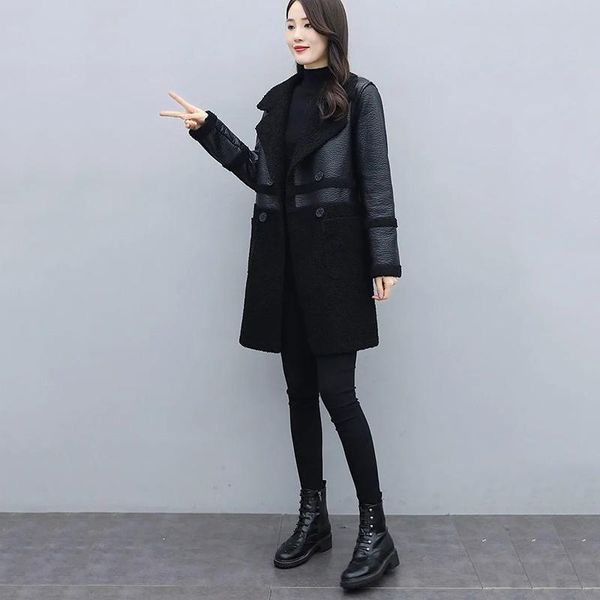 

women's trench coats 2021 jacket long 100% sheepskin autumn winter windbreaker leather coat women, Tan;black