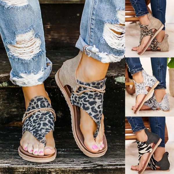 

women sandals leopard print summer shoes large size andals flat womens, Black
