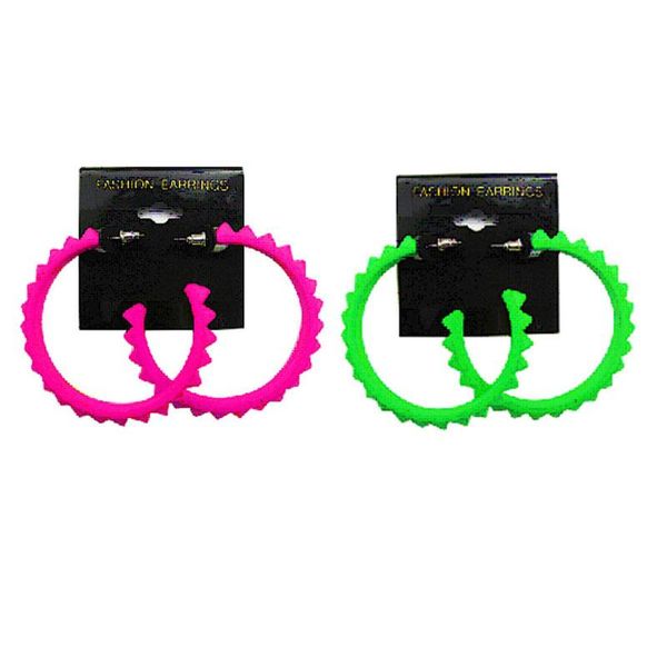 

plastic spike neon fuschia green colors fashion punk style hoop spikes earrings hip hop jewelry stud, Golden;silver