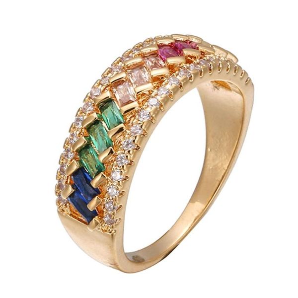 

cluster rings 18k gold color multicolor gemstones crystal for women rainbow diamonds white dubai fashion jewelry, Golden;silver