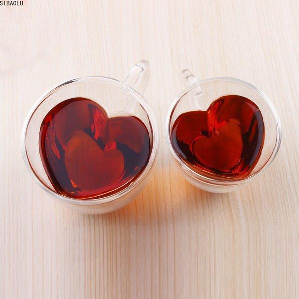 

wine glasses creative double wall glass tea heat-resisting heart-shaped bodum benevolence juice mug milk coffee cup nice lovers gift