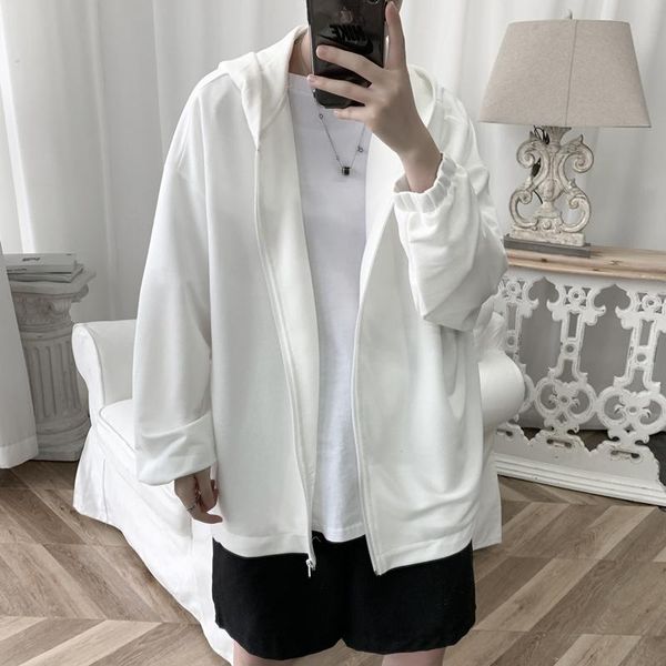 

men's jackets men jacket 2021 fashion streetwear loose summer thin hooded long sleeve hip hop casual coat all match white/blue, Black;brown