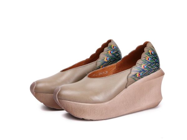 

dress shoes zapatos de mujer 2021 arrival spring printed genuine leather wedge woman handcraft female tenis feminino, Black