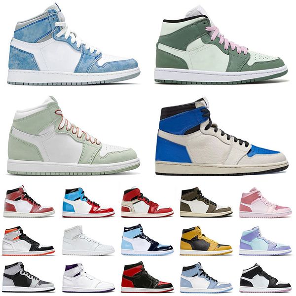 

with original box jumpman shoes 1 1s mens womens pollen university blue high mid dutch green white off obsidian court purple sports sneakers