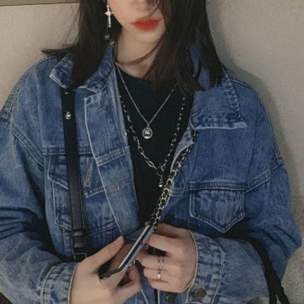 

harajuku style jewelry men's and women's hip-hop necklace multi-layer long necklace pendant, Silver