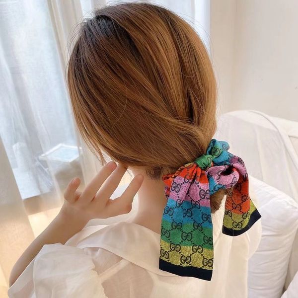 

korean style retro style silk letter ribbon big brand hair ring head tie rubber band ornament, Silver