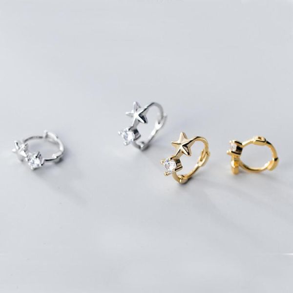 

hoop & huggie tiny star sterling silver cz 6mm / 8mm small earrings a1979, Golden;silver