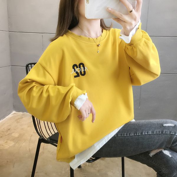 

2021 autumn korean thin sweater female student round neck long sleeve women's fake two coats, Black