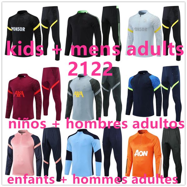 

2122 football tracksuit soccer training suit jacket 2021 2022 kids + men adults mens survetement foot chandal tuta jogging 656, Black