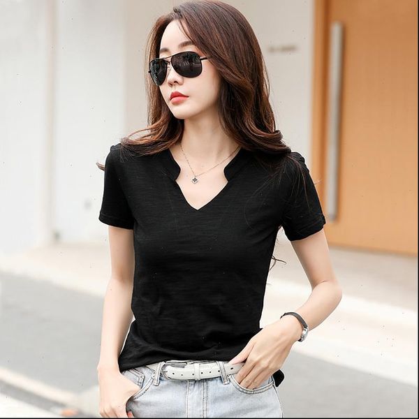 

womens t shirts plus size v neck black shirt women summer tee femme damskie cotton camisetas mujer, White