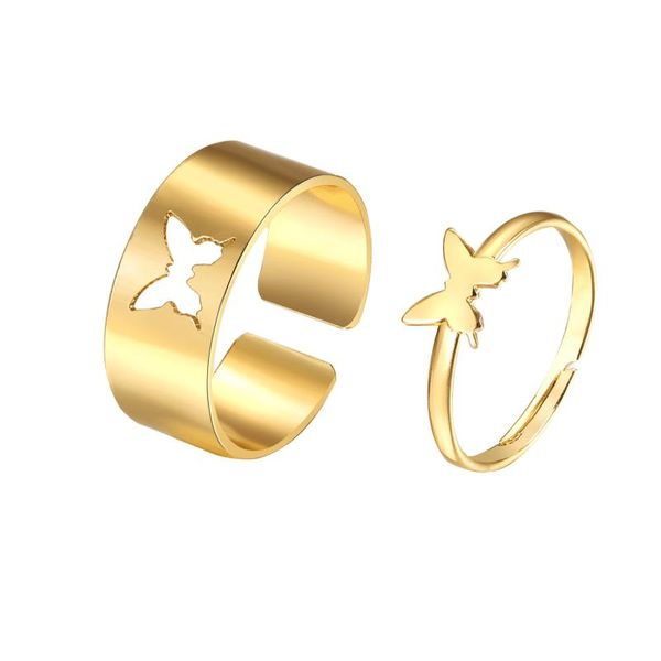 

wedding rings fashion gold silver color resizable couple cute butterfly design matching ring for women men lovers jewelry, Slivery;golden