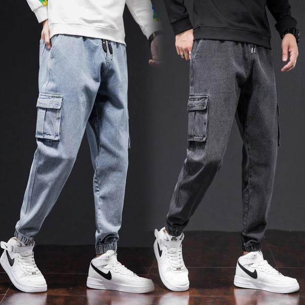 

men's jeans large size 6xl 7xl 8xl spring harlan fashion casual loose-fit denim trousers men black blue