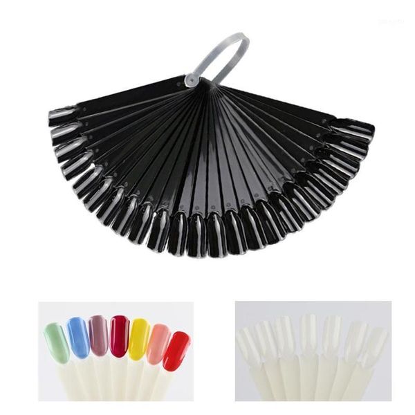 

1set false nail tips nature clear black fan finger full card uv gel polish color art practice sample display1, Red;gold