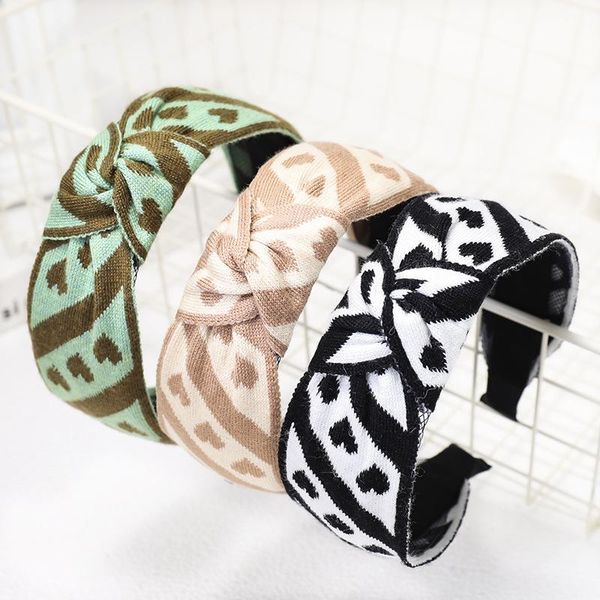 

hair accessories bisenmade autumn winter hairband women knitted fabric headband love stripe print headwear girl knot headdress