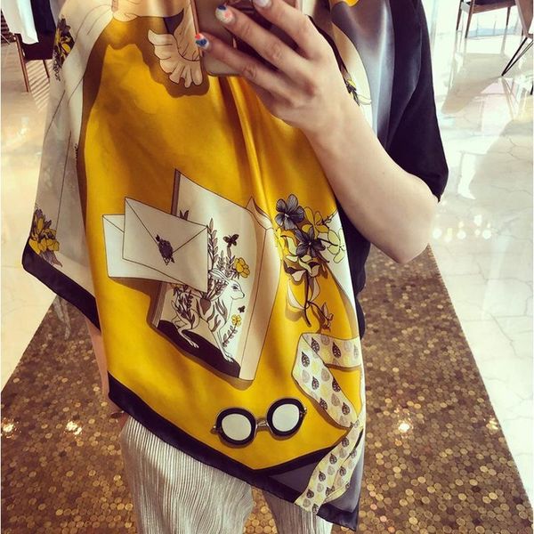

scarves 2021 women print hijab winter 100% mulberry silk brand poncho summer autumn bandana foulard pashmina femme, Blue;gray