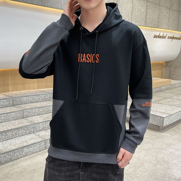 

youth hoodie men's 2021 autumn winter new trend loose splicing pullover letter embroidery coat, Black