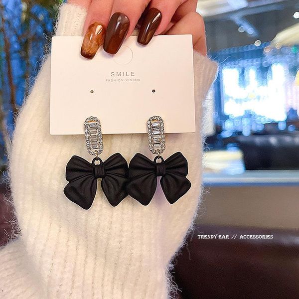 

stud korean version of the frosted bow earrings female super zircon personality 925 silver needle, Golden;silver
