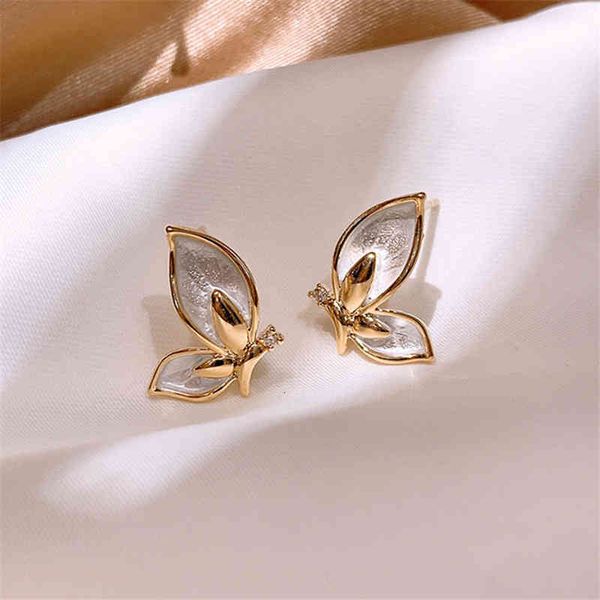 

charms ear stud clip rings 925 silver needle fashion small butterfly super fairy personality simple net red high sense temperament crystal f, Golden