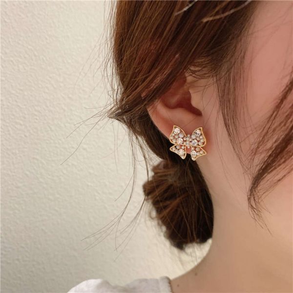 

korean simple pearl bow girl s925 silver needle versatile christmas women's small earrings, Black