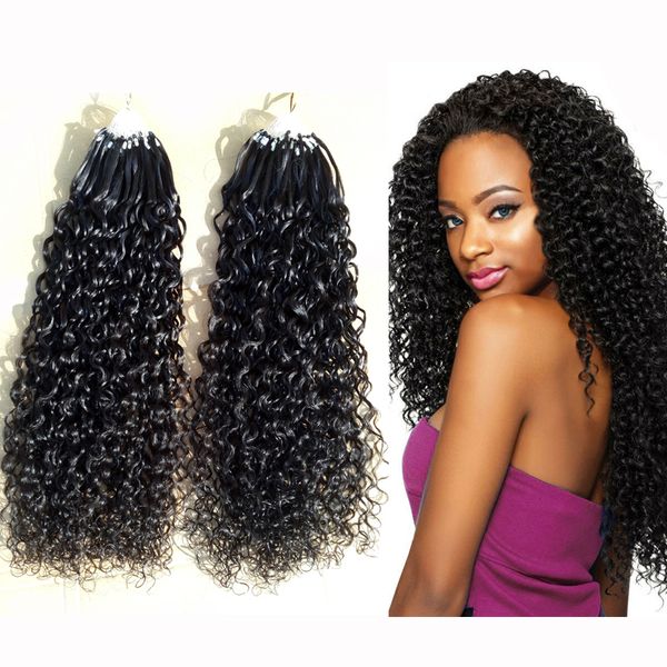 

high grade loop micro ring hair extensions 100% virgin remy human hair curly nano natural black 100g 100s factory direct sales