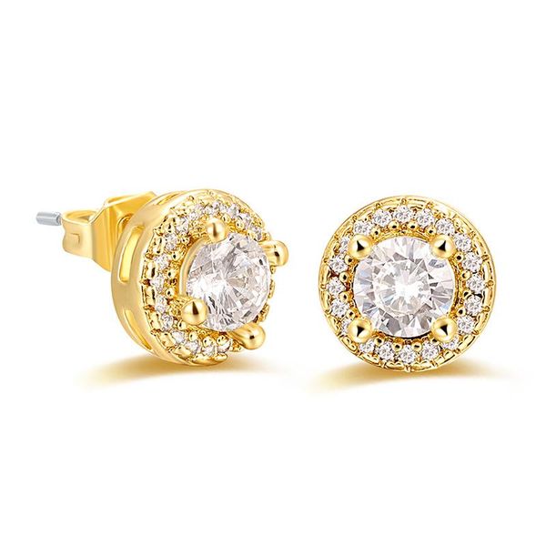 

stud copper gold plated circle simplicity cubic zirconia earring geometry round for women birthday party fashion jewelry, Golden;silver